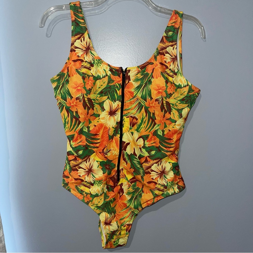 Shein - Womens - 2X Orange/Floral- One piece  Swimsuit
